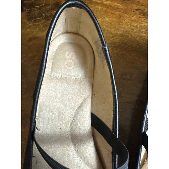 Womens Black Mary Jane Flats Size 9 W/M Elastic Strap Sq Toe Slip-On Comfort - Picture 6 of 9